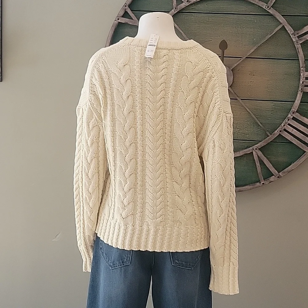 J. Crew Women's Cream Cable Knit Crew Neck Sweater In Ivory Lace